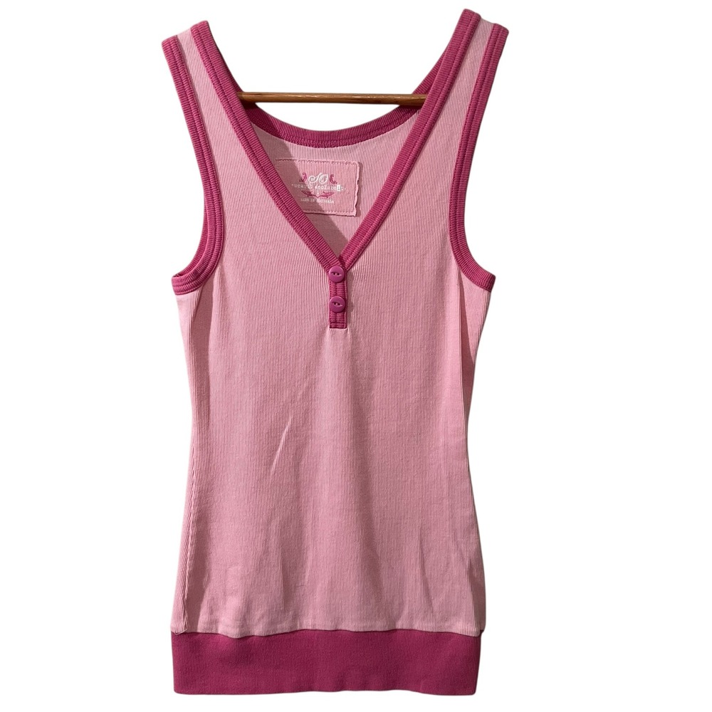 SO Wear It Declare It Pink Ribbed Henley Tank Top Large Stretch Casual Y2K Style